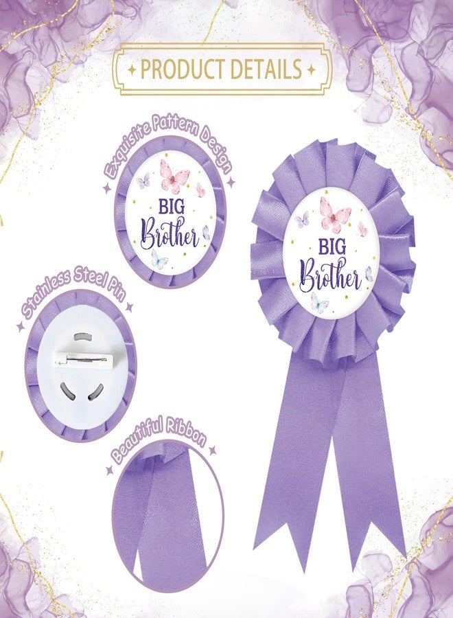 SUPERLUBY Butterfly Big Brother Tinplate Badge Pin, Butterfly Brother to Be Pin, Happy Birthday Button for Boy, Purple Rosette Birthday Boy Award Ribbon, Butterflies Baby Shower Party Favors - Image 2